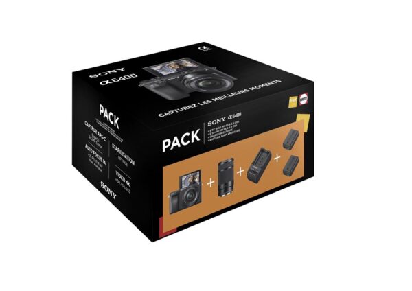 Sony Alpha 6400 Dobbelt Kit – APS-C Hybridkamera med 24,2 MP, 4K Video og Ekstra Batteri